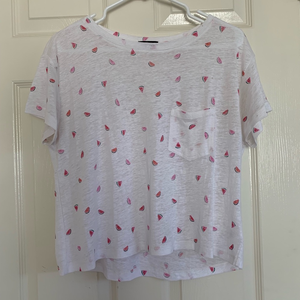 Rails Cropped Watermelon Print Linen T-Shirt Sz Xs - image 1